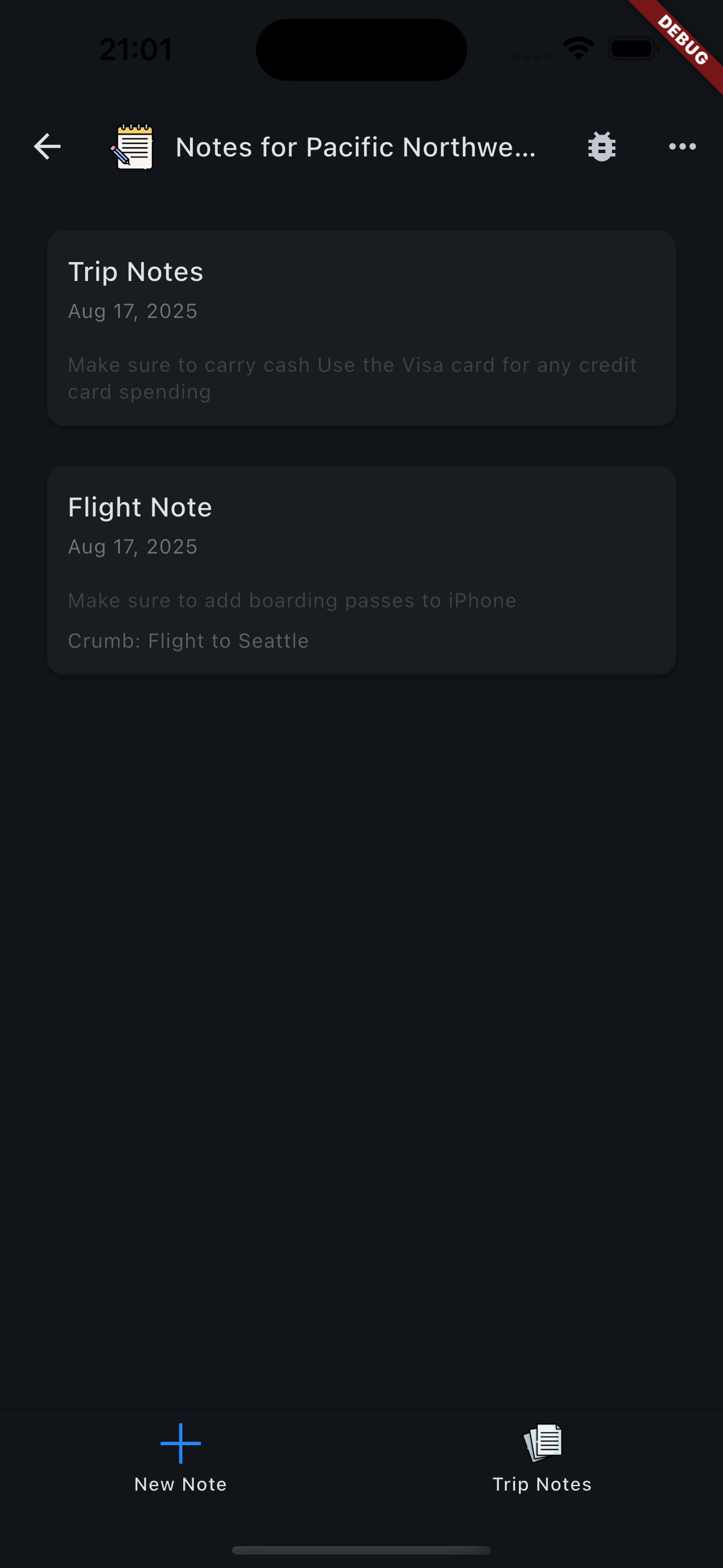 Notes Screen