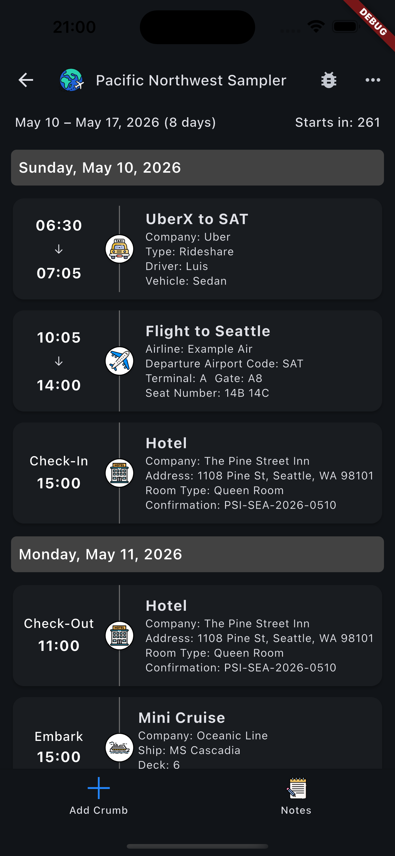 Trip Timeline